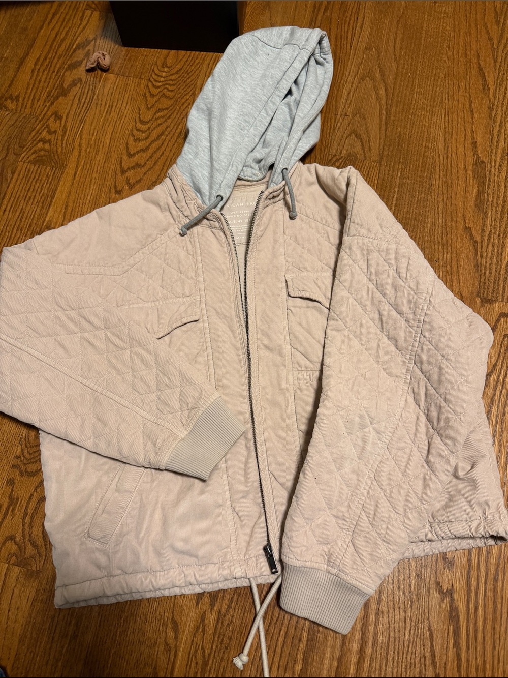 American Eagle quilted corduroy trucker jacket with hood dusty rose size M